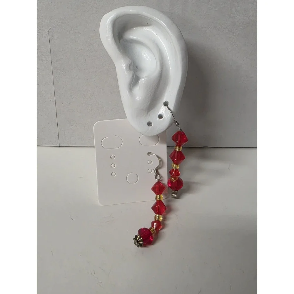 Extra Long Handmade Earrings, Dangle, Drop, Hook, Red